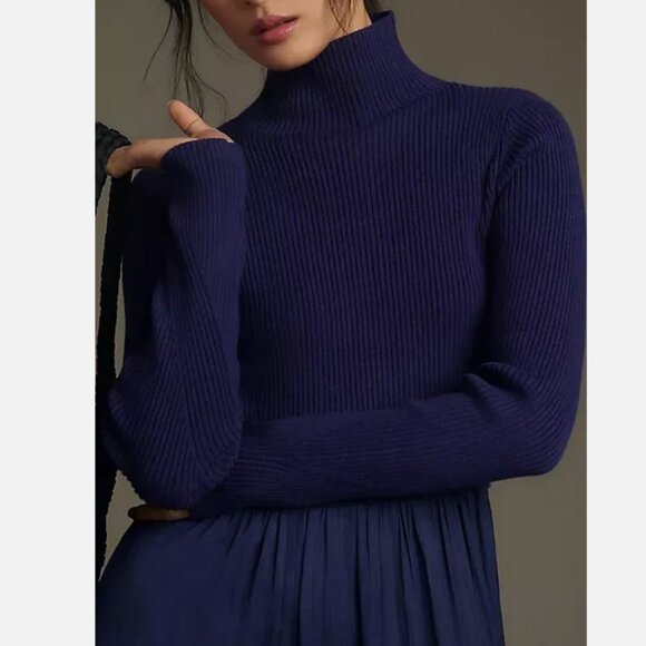 Anthropologie The Thea Twofer Sweater Dress Mock Neck Dark Blue Size S Small NEW - Picture 3 of 5